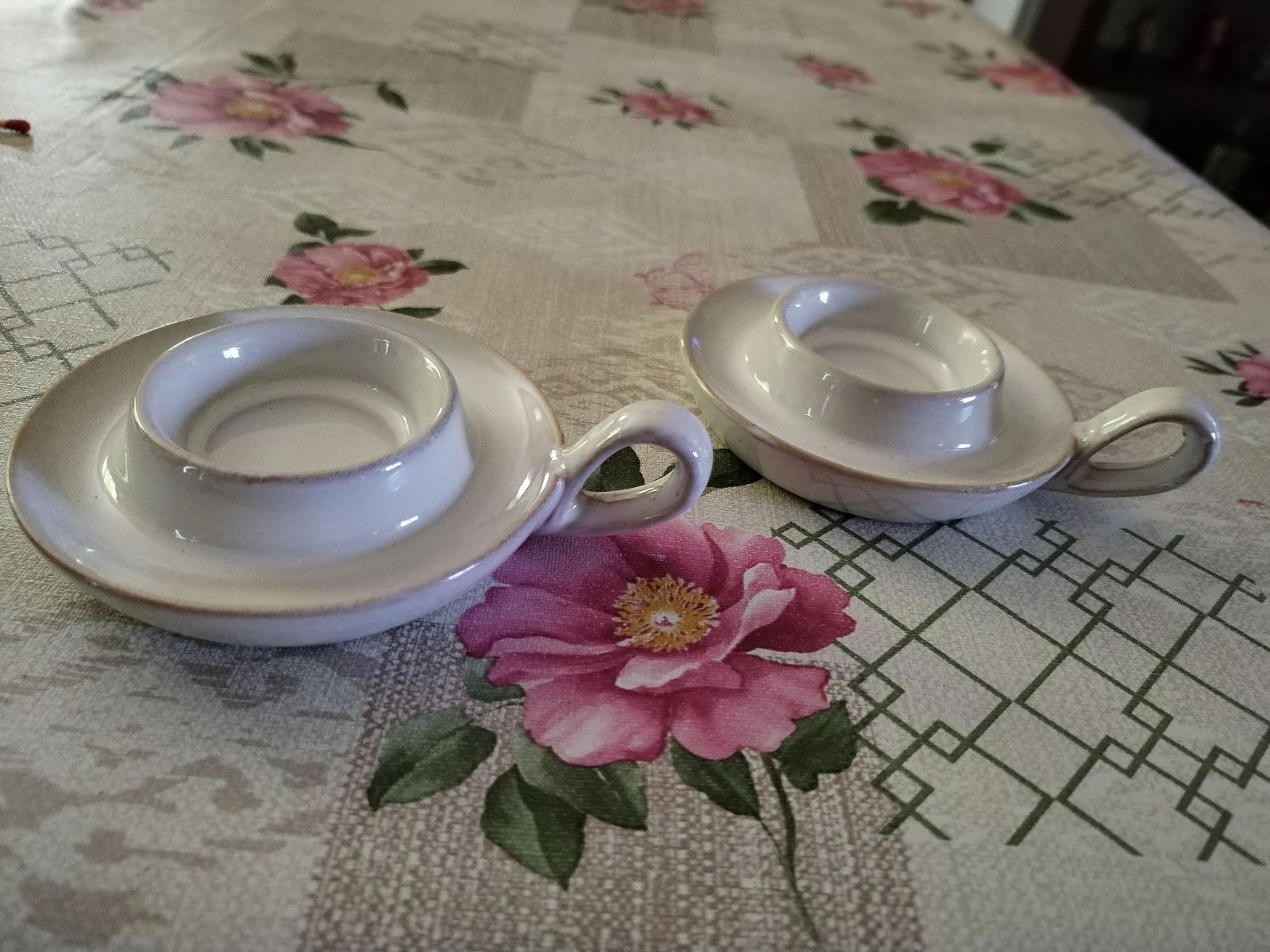set van 2 mooie handgemaakte emaille keramische theelichtkaarsenhouders. – photo 8